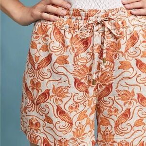 Anthropologie linen/rayon shorts size large pull on tie waist orange and…